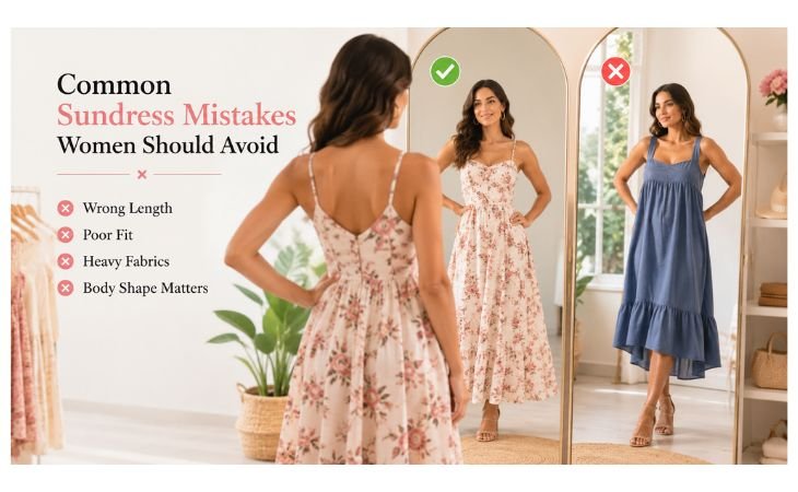 Sundresses for Women comparing a well-fitted summer sundress with a poor-fitting dress to highlight common styling mistakes women should avoid.
