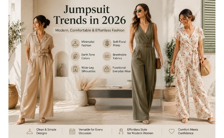 Best jumpsuits for women in 2026 featuring minimalist styles, wide-leg silhouettes, earth tone colors, and soft floral patterns