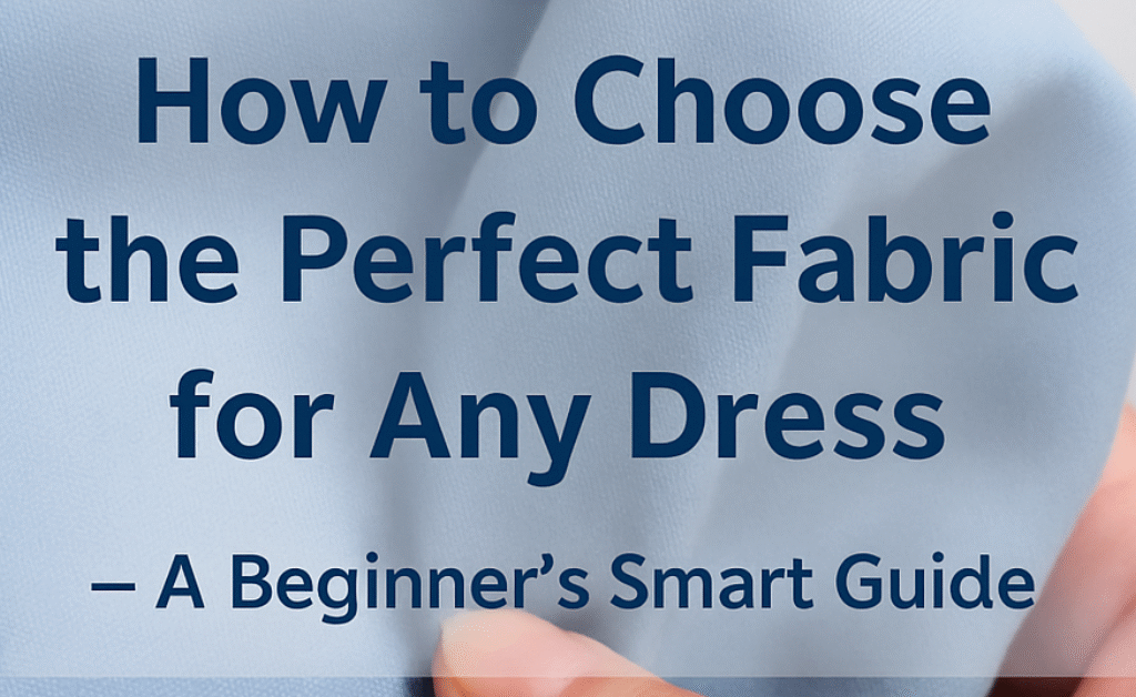 Hands holding a light fabric with blog title text overlay about choosing fabric