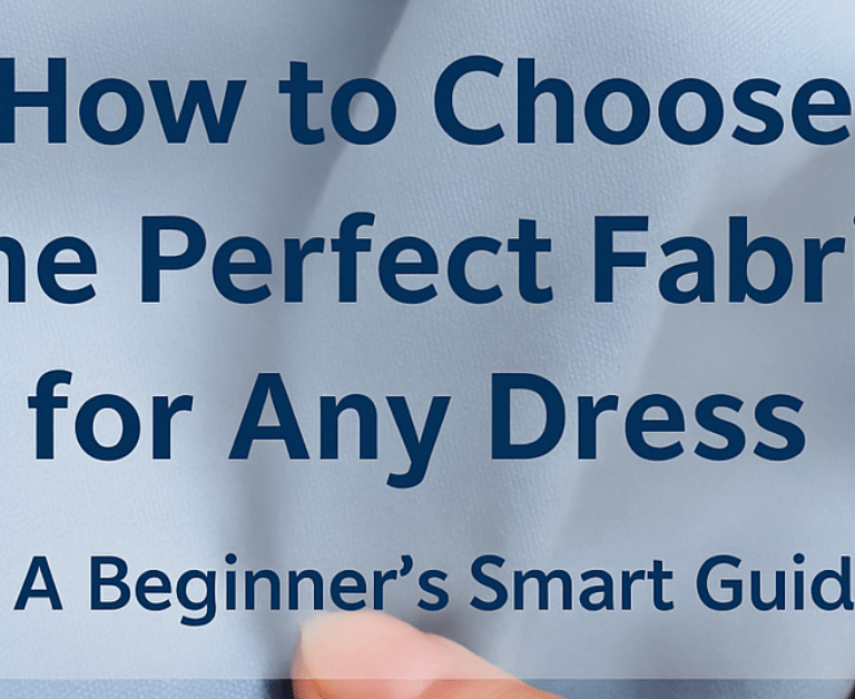 Hands holding a light fabric with blog title text overlay about choosing fabric