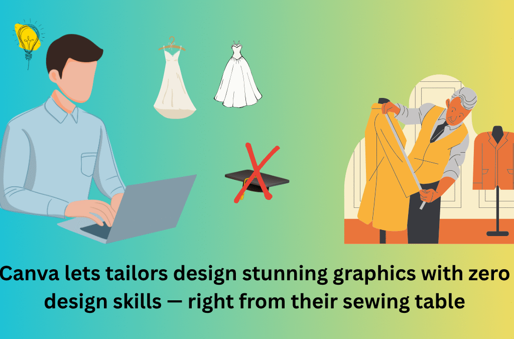 Tailor designing graphics on Canva without graphic design degree – tailoring meets technology