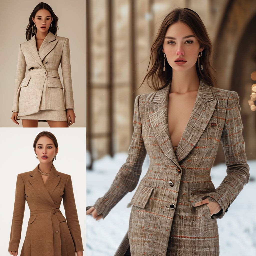 Trending dresses for women 2025 featuring winter 2026 fashion trends such as wool-blend blazer dresses, warm winter outfits, and structured seasonal silhouettes.