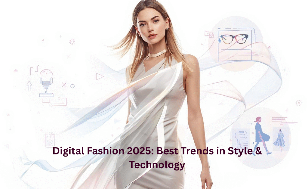 "Digital Fashion 2025 – A futuristic AI-designed outfit with holographic style, showing the power of AI, AR, and 3D design in modern tailoring."
