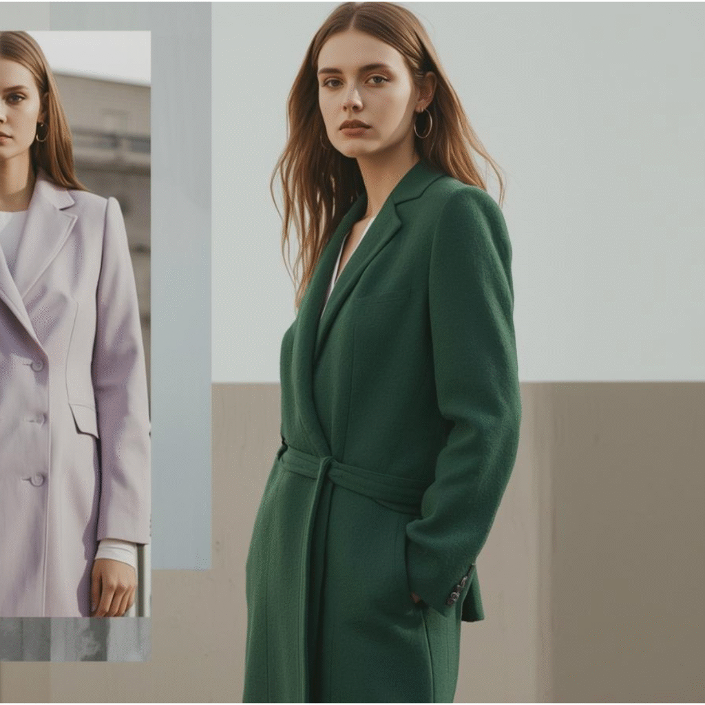 Trending dresses for women 2025 featuring an elegant winter outfit with modern colors, structured silhouettes, and confident styling for the upcoming fashion season.