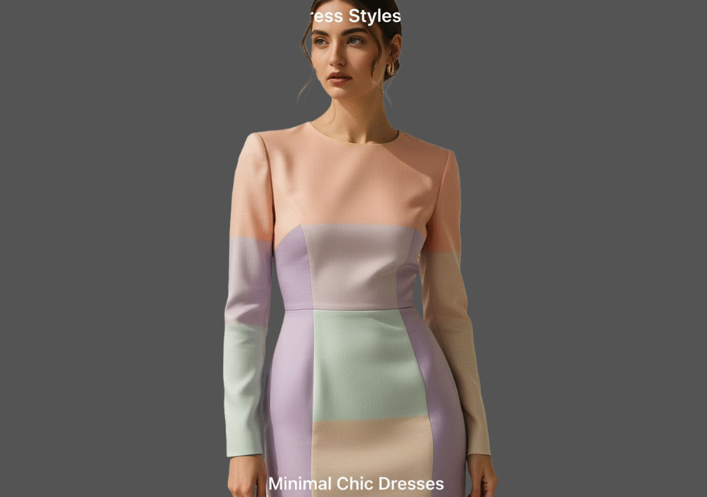 Trending dresses for women 2025 featuring a minimal chic dress with soft tones, clean lines, and modern tailoring—representing top fashion styles for women.