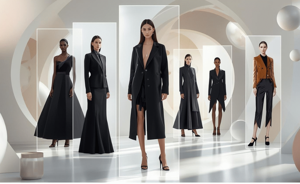 Smart Clothing 2025 – AI fashion models showcasing futuristic outfits and custom-fit designs