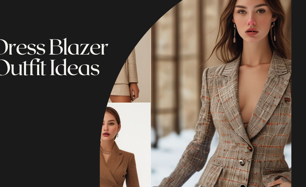 Dress blazer outfit worn by a confident woman in a modern, chic look