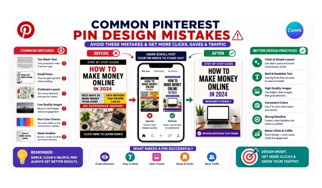 How to create Pinterest pins in Canva while avoiding common Pinterest pin design mistakes and improving clicks
