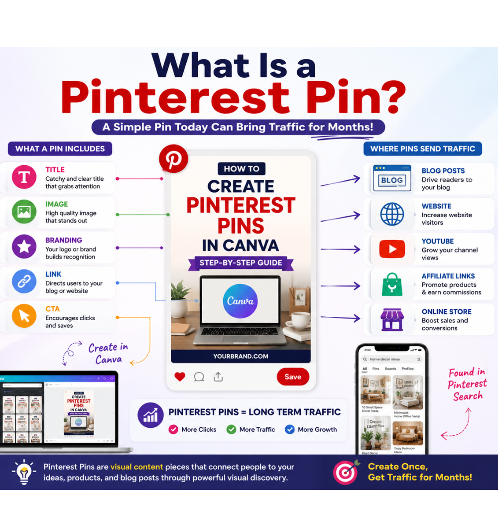 How to create Pinterest pins in Canva using visual Pinterest pin structure and blog traffic design strategy
