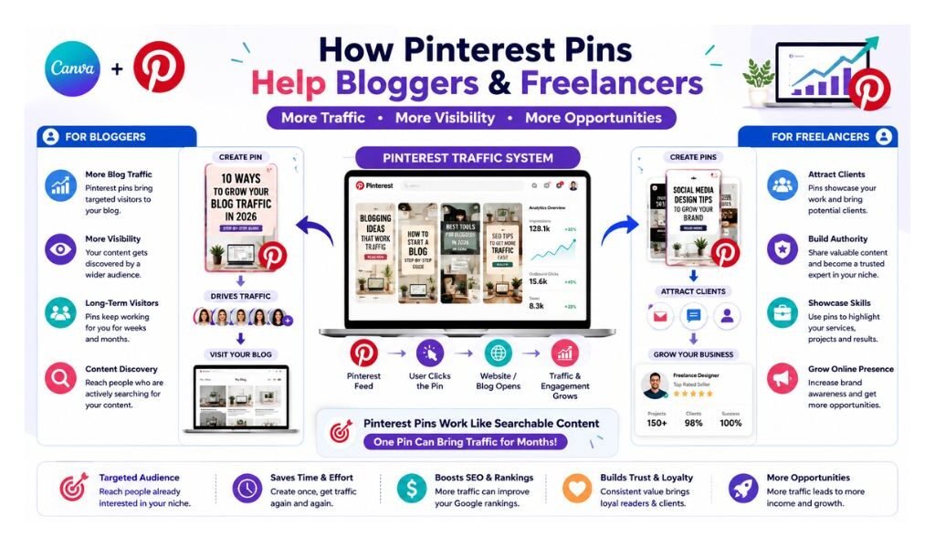 How to create Pinterest pins in Canva to help bloggers and freelancers increase traffic, visibility, and online opportunities

