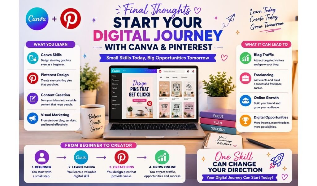 How to create Pinterest pins in Canva for beginners learning blogging, freelancing, visual marketing, and digital skills
