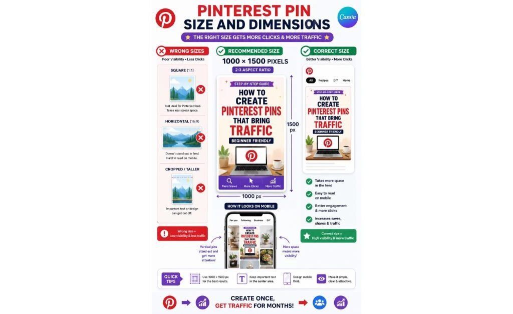 How to create Pinterest pins in Canva using the correct Pinterest pin size and dimensions for better traffic
