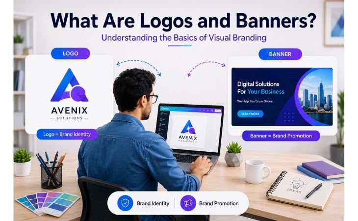 Canva Logo and Banner Design comparison showing the difference between a professional logo and a business banner for visual branding and brand promotion.