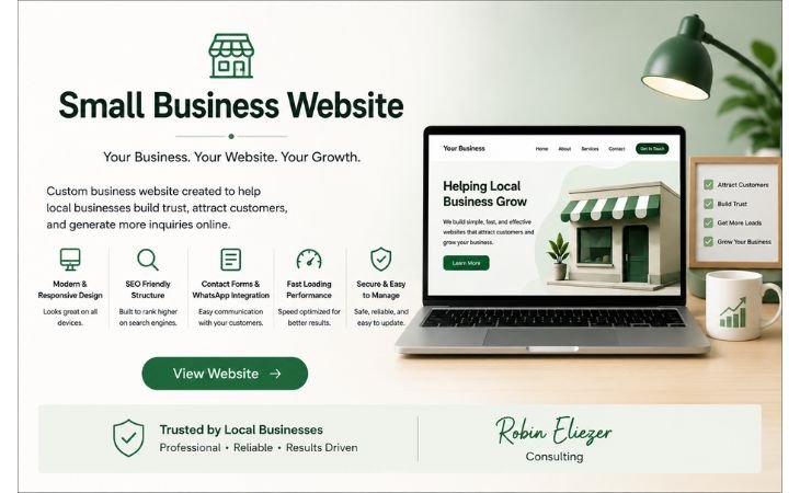 WordPress Website Design Services showcasing a modern small business website with responsive design, SEO optimization, WhatsApp integration, and fast-loading performance.