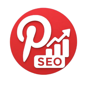 Pinterest SEO services logo featuring the Pinterest icon with an upward growth chart representing organic traffic, keyword optimization, and website growth.