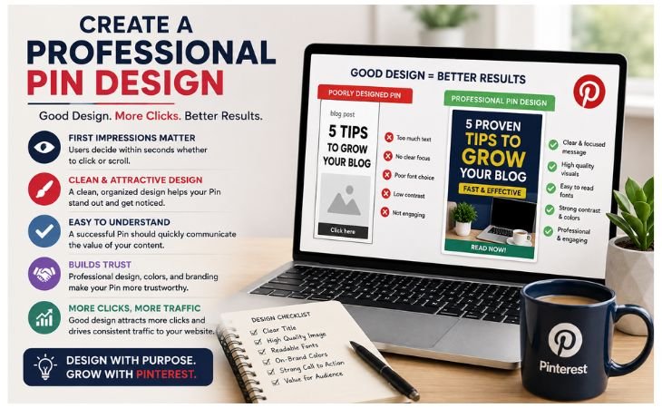 What Makes a Good Pinterest Pin professional Pinterest Pin design showing clean layout, readable fonts, branding, and mobile-friendly design for better Pinterest SEO