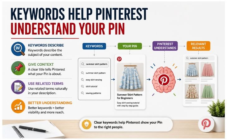 How Pinterest Search Algorithm Works with keywords that help Pinterest understand Pin topics and show relevant content to the right audience.
