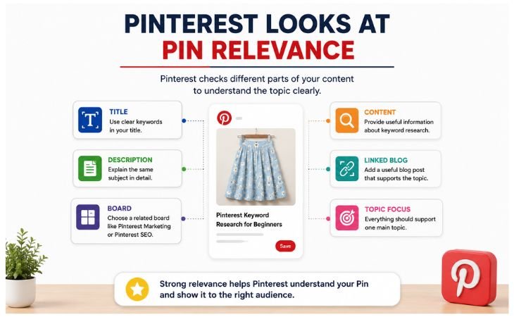 How Pinterest Search Algorithm Works by checking Pin title description board content and topic relevance.