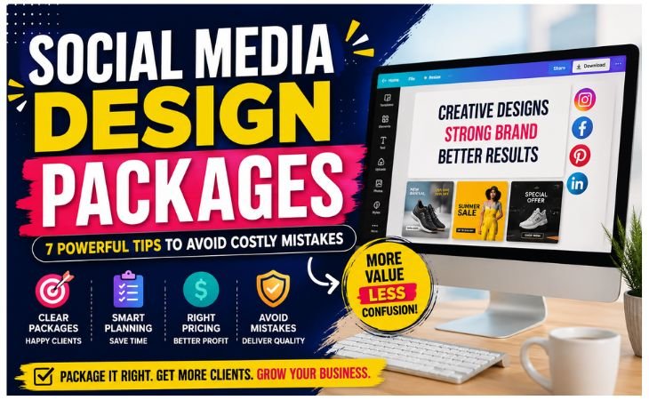 Social Media Design Packages showing seven practical tips for creating clear, professional, and profitable design packages for clients.